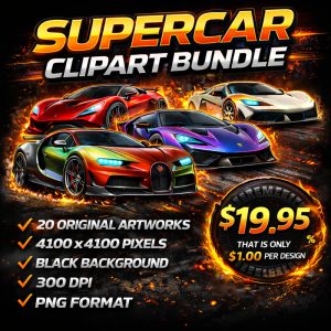 20 Super Car Art Bundle Super Cars Clipart PNG Designs Digital Download