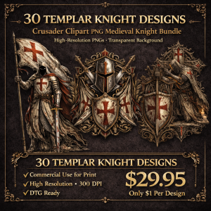 30 Templar Knight Designs Crusader Clipart PNG Medieval Knight Art Bundle
