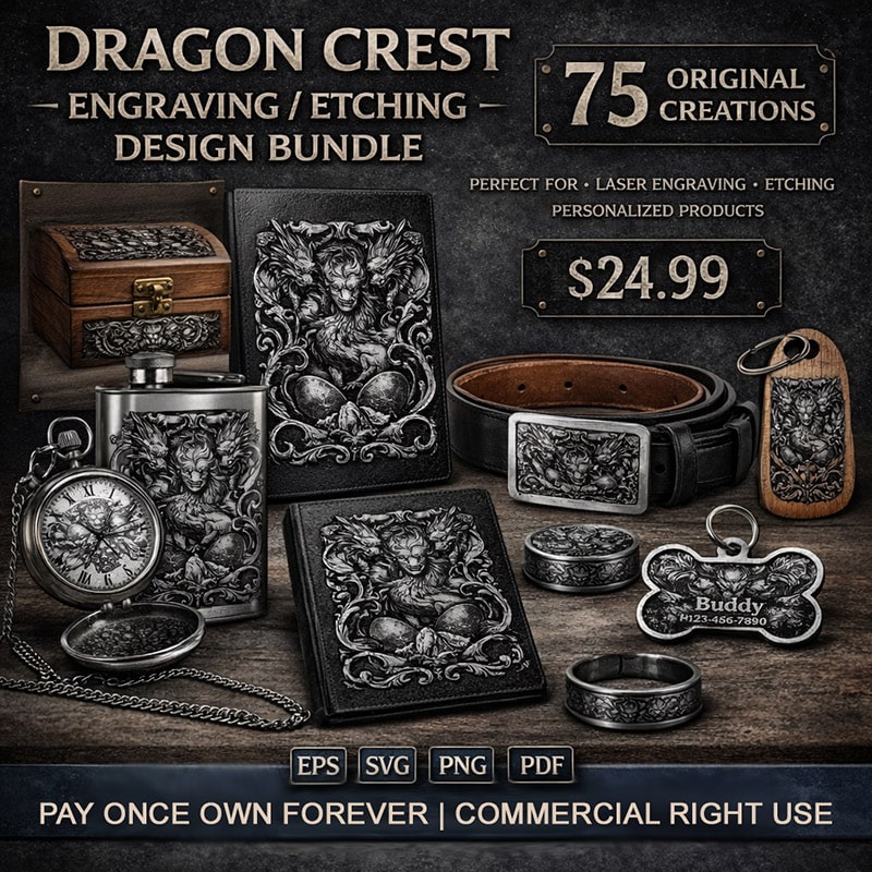 75 Engraving Designs SVG Dragon Mythical Art Americana Goddesses Laser Bundle